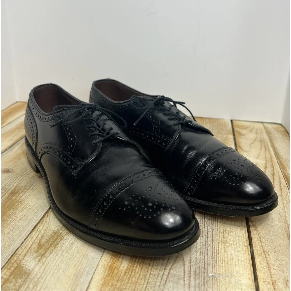 Allen Edmonds ‎ Mens 9 C Sanford Black Leather Cap Toe Dress Oxford w/Box